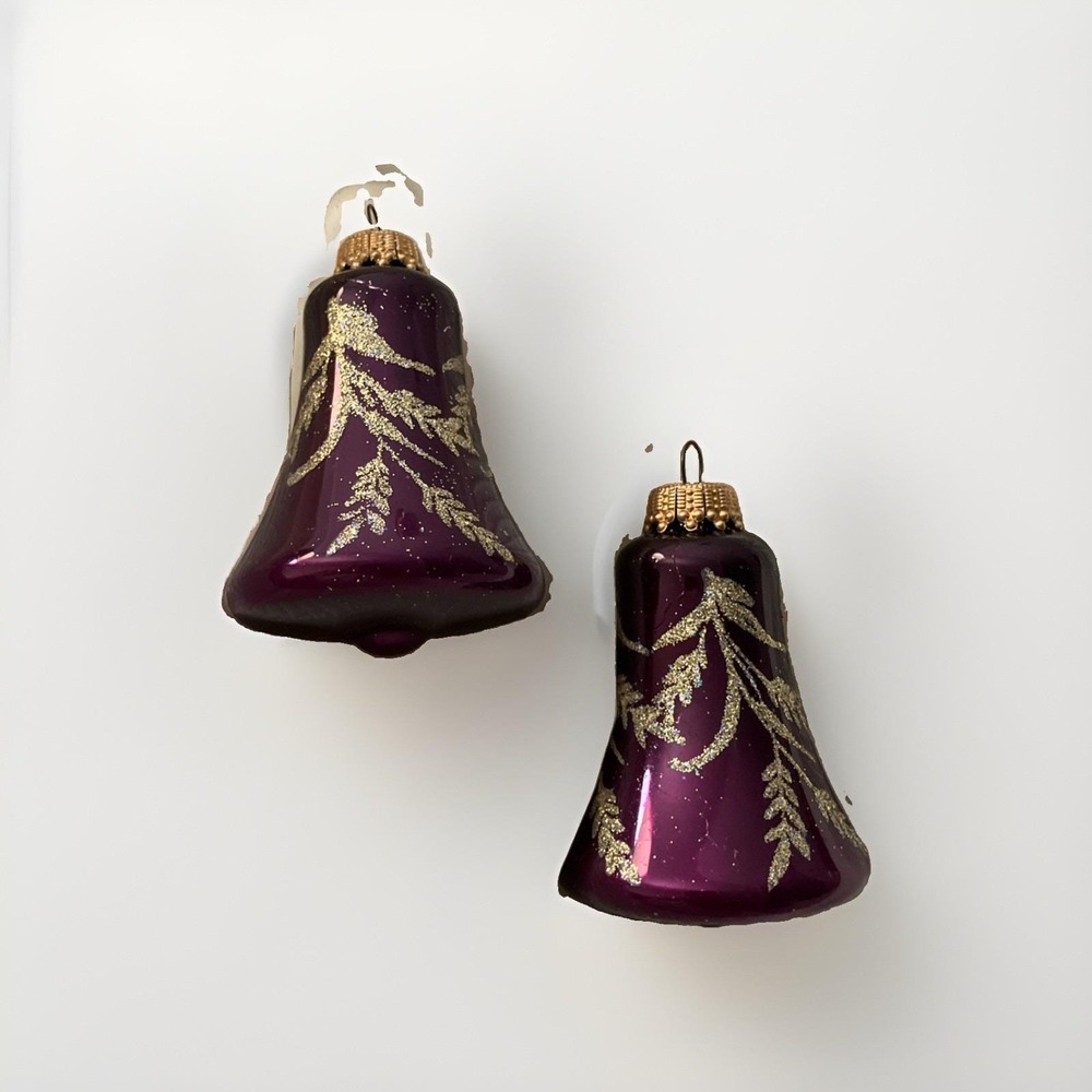 Vintage Krebs Blown Glass Purple Gold Glitter Ornament Set Of 2